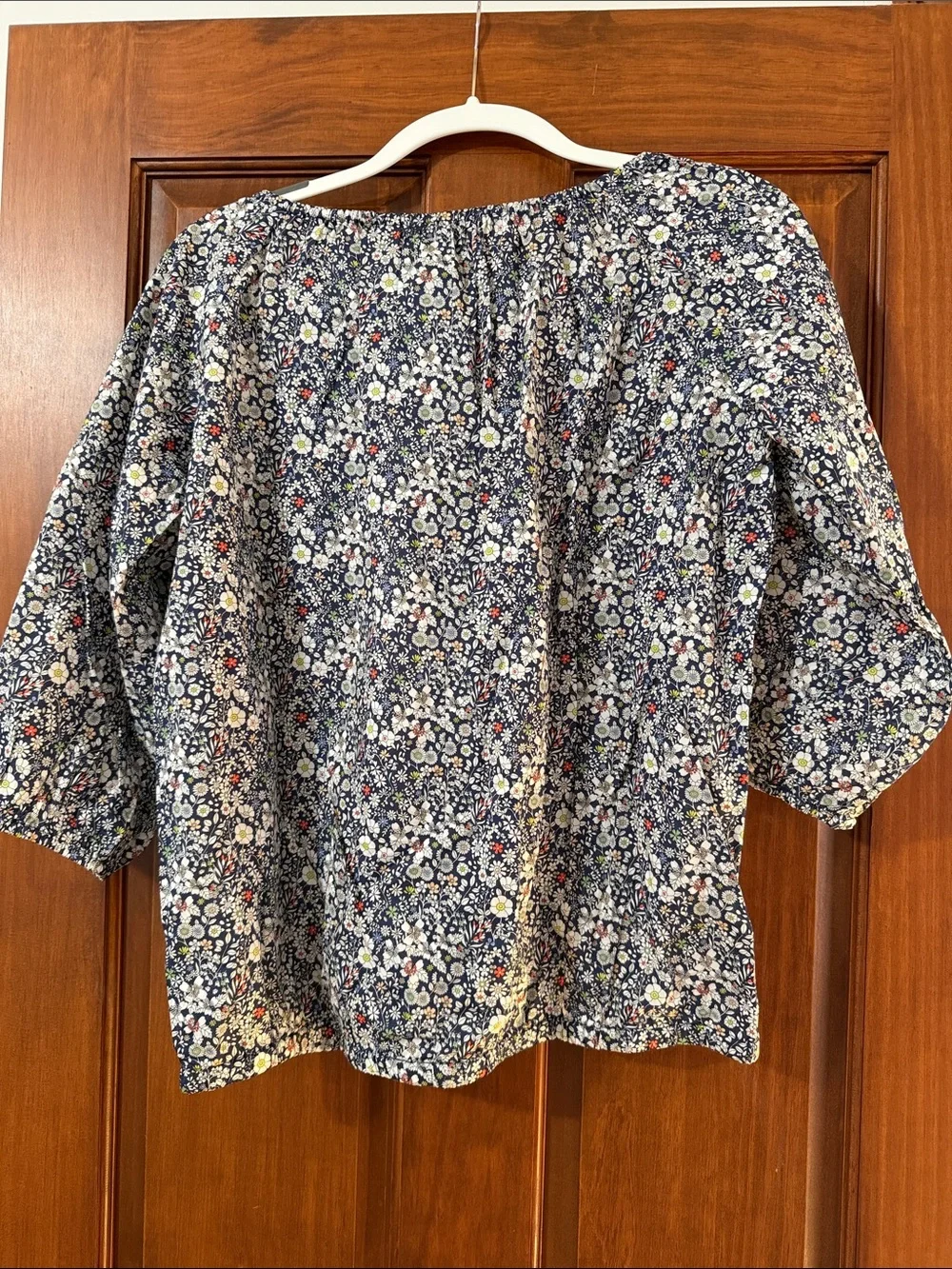 J. Crew Navy Floral Square-Neck Peasant Blouse